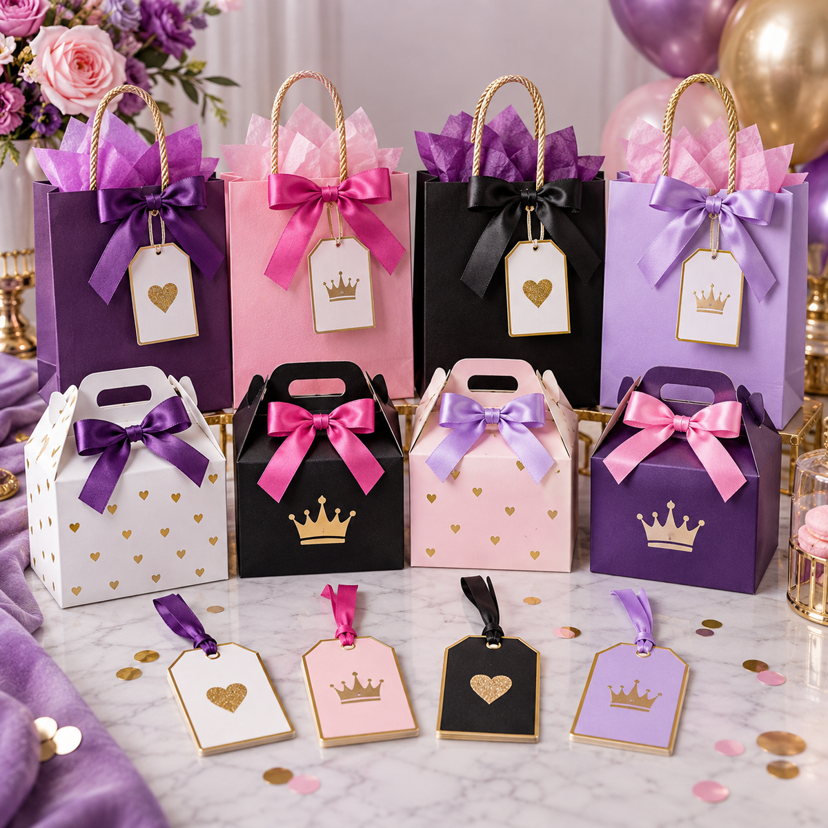 Custom Party Favor Boxes, Bags & Tags – Set of 12