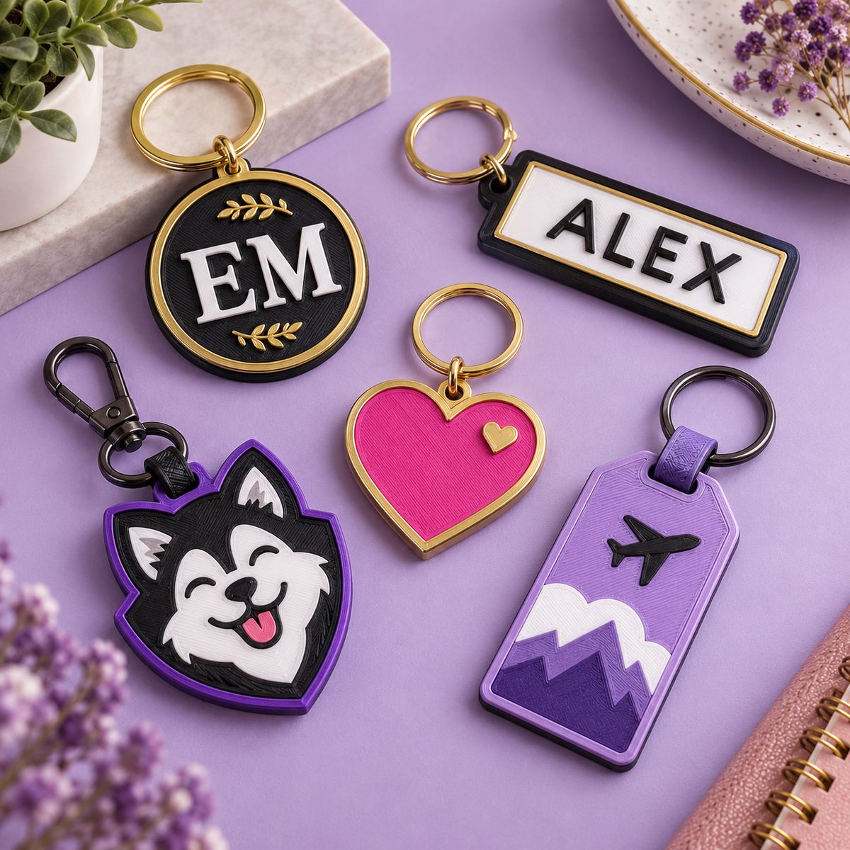 Custom 3D Keychains & Bag Tags – Set of 5